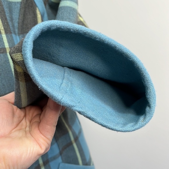 Vtg Plaid Reversible Women's Medium Trench Coat Robin Egg Blue Rockabilly Retro - Picture 7 of 15